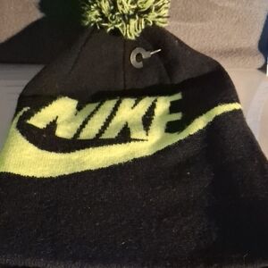 Nike Black and Lime Green Knit Hat